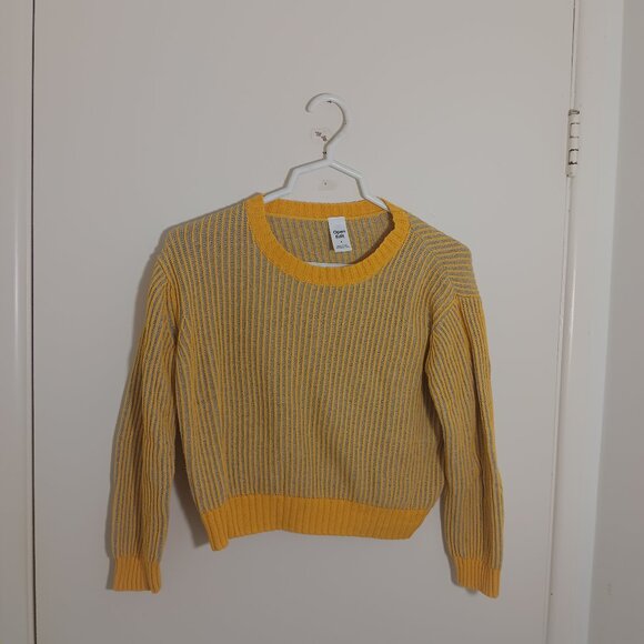 open edit womens ribbed crewneck sweater in a yellow and blue stripped size - Picture 1 of 5